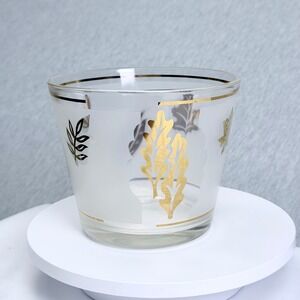 Vintage Libbey Golden Foliage Frosted Glass Planter Ice Bucket 22k Gold Leaf MCM